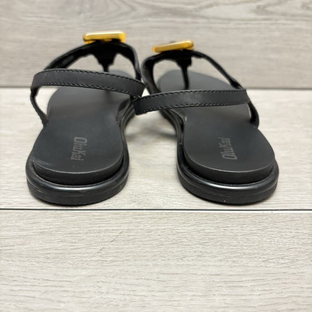 OluKai La'i T-Bar Sandals Black Slingback Tortoiseshell Buckle Sandal Size 8 - Picture 3 of 11